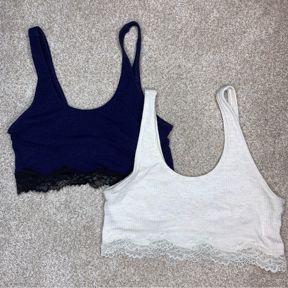 Set of 2 Braletes Navy Blue with Black Lace and Cream with Cream Lace